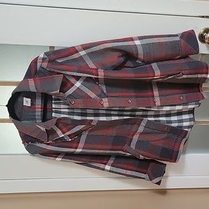 CABI Tavern Shacket - plaid pocketed flannel - size L